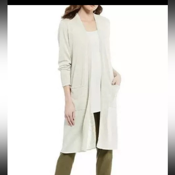 Eileen Fisher Fine Organic Linen  Crepe Sparkle Long Cardigan. Small NWT $ 328 - Picture 1 of 9